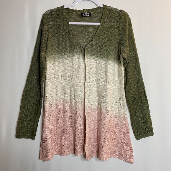 Luxe Open Lace Knit Ombre Cardigan Single Button Closure Boho Womens M/L - Picture 1 of 13